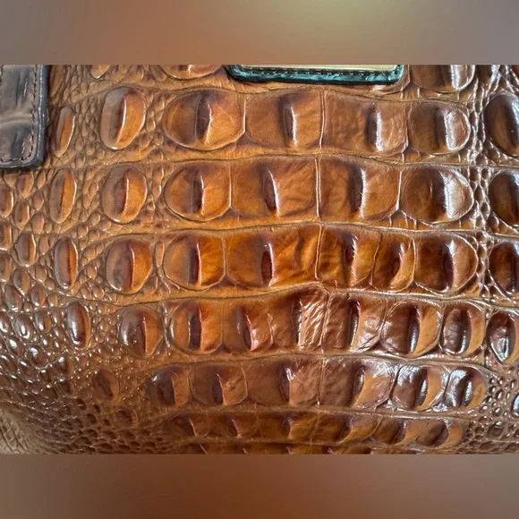 Brahmin Brown Melbourne Croc-Embossed Leather Tote with Teal Accent - Picture 3 of 16